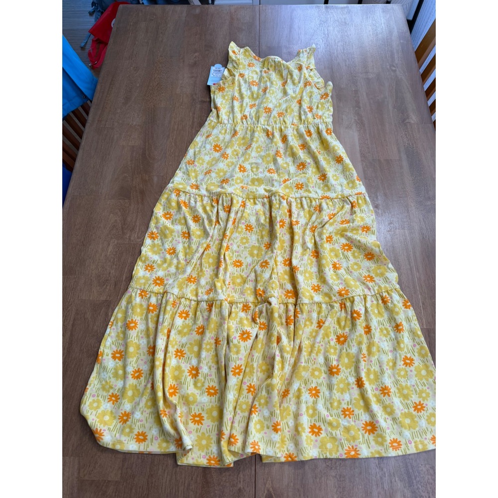Cat & Jack Girls Yellow Floral Tiered Maxi Dress Size L 10/12 NWT